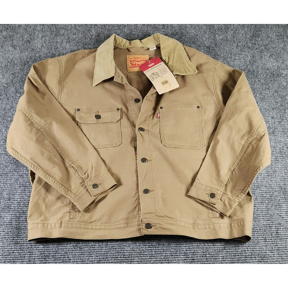 Levis Stock Trucker Jacket Mens 3XL Tan Canvas Corduroy Collar WaterLess New - Picture 2 of 9